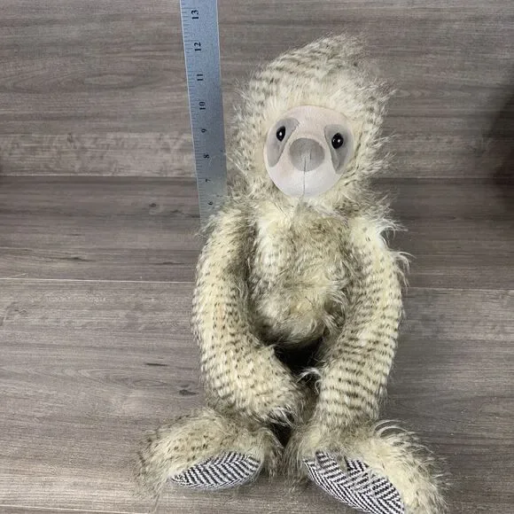 Sloth Plush Stuffed Animal Toy Fuzzy Hairy Brown Beige Patterned Paws Marshalls - Picture 7 of 11